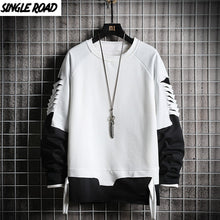Load image into Gallery viewer, SingleRoad Ripped Crewneck Sweatshirt Men Oversized Streetwear Hip Hop Patchwork Men's Hoodies Sweatshirts Male Tracksuit