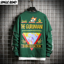 Load image into Gallery viewer, SingleRoad Crewneck Sweatshirt Men 2019 Oversized Hip Hop Japanese Streetwear Casual Men's Hoodies Sweatshirts Male Green Hoodie