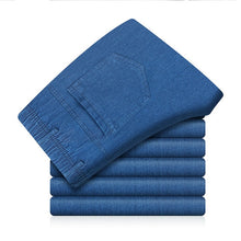 Load image into Gallery viewer, 2020 men's jeans high waist loose elastic middle-aged elastic waist straight barrel plus velvet casual jeans