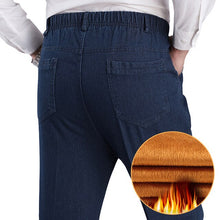 Load image into Gallery viewer, 2020 men's jeans high waist loose elastic middle-aged elastic waist straight barrel plus velvet casual jeans