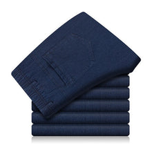 Load image into Gallery viewer, 2020 men's jeans high waist loose elastic middle-aged elastic waist straight barrel plus velvet casual jeans