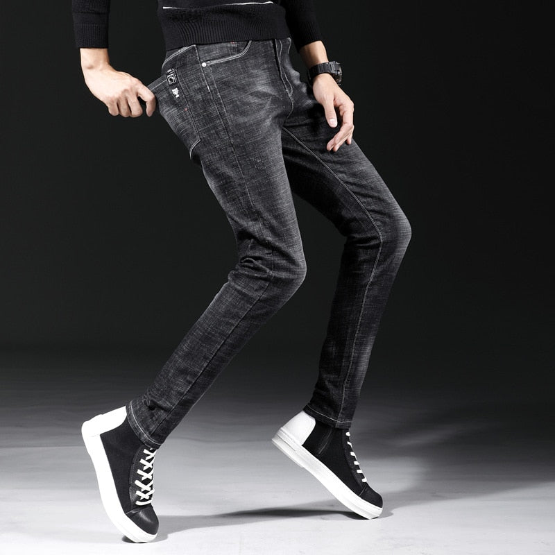 Korean-style MEN'S Jeans Spring And Autumn Youth Slim Fit Skinny Pants Men's Fashion Casual Trousers