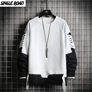 SingleRoad Ripped Crewneck Sweatshirt Men Oversized Streetwear Hip Hop Patchwork Men's Hoodies Sweatshirts Male Tracksuit