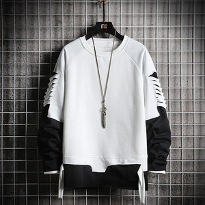 SingleRoad Ripped Crewneck Sweatshirt Men Oversized Streetwear Hip Hop Patchwork Men's Hoodies Sweatshirts Male Tracksuit