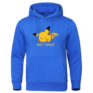 Cute Lazy Pikachu Men Hoodies Pokemon Gaming Printed Mens Hoodie Sweatshirt Fleece Streetwear NOT TODAY Print men's clothing