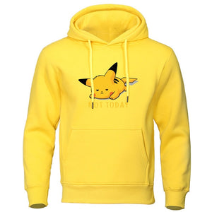 Cute Lazy Pikachu Men Hoodies Pokemon Gaming Printed Mens Hoodie Sweatshirt Fleece Streetwear NOT TODAY Print men's clothing