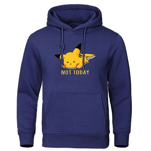 Cute Lazy Pikachu Men Hoodies Pokemon Gaming Printed Mens Hoodie Sweatshirt Fleece Streetwear NOT TODAY Print men's clothing