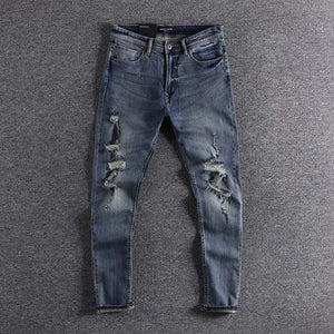 2019 new arrival Trend light blue perforated elastic foreign trade original single men's jeans pants cool boy designer promotion