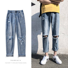 Load image into Gallery viewer, 2020 Ins Korean Bag Jogging Street Sports Mens Jeans For Hombre Men&#39;s Blue Nine Pants Casual Cotton Soft Large Size Jeans Men
