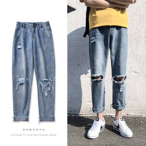 2020 Ins Korean Bag Jogging Street Sports Mens Jeans For Hombre Men's Blue Nine Pants Casual Cotton Soft Large Size Jeans Men