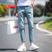 Load image into Gallery viewer, 2020 Ins Korean Bag Jogging Street Sports Mens Jeans For Hombre Men&#39;s Blue Nine Pants Casual Cotton Soft Large Size Jeans Men
