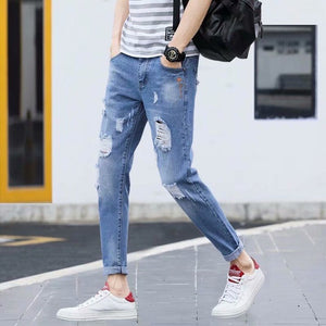 2020 Ins Korean Bag Jogging Street Sports Mens Jeans For Hombre Men's Blue Nine Pants Casual Cotton Soft Large Size Jeans Men