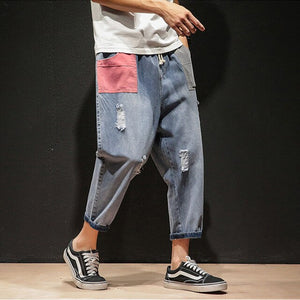 2020 Ins Korean Bag Jogging Street Sports Mens Jeans For Hombre Men's Blue Nine Pants Casual Cotton Soft Large Size Jeans Men