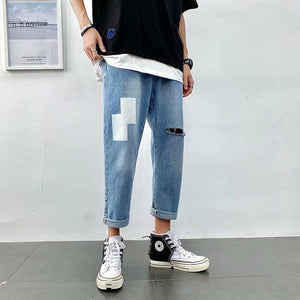 2020 Ins Korean Bag Jogging Street Sports Mens Jeans For Hombre Men's Blue Nine Pants Casual Cotton Soft Large Size Jeans Men