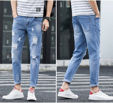 Load image into Gallery viewer, 2020 Ins Korean Bag Jogging Street Sports Mens Jeans For Hombre Men&#39;s Blue Nine Pants Casual Cotton Soft Large Size Jeans Men
