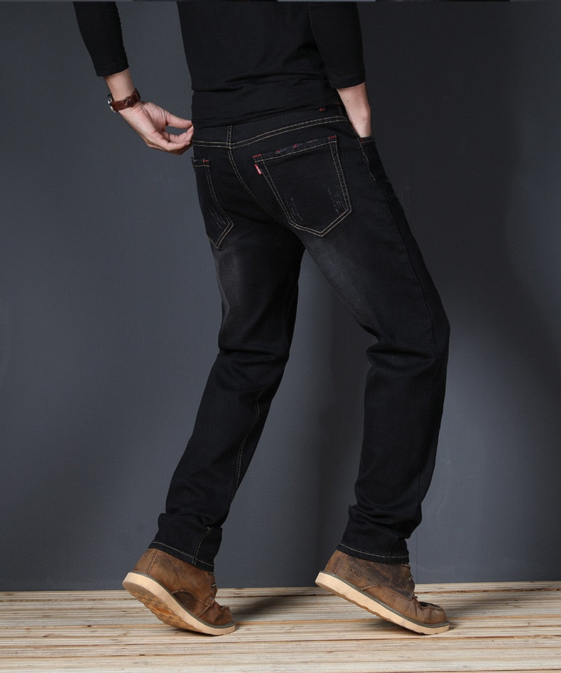 JS571J-2020 summer jeans men's straight fit large mid waist men's jeans elastic simple business pants