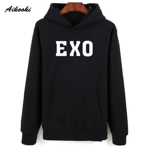 Fashion EXO Hoodies men/women Black Cotton Aikooki EXO men's Hoodies Sweatshirt Harajuku Hip Hop EXO Hoodie men push size Clothe