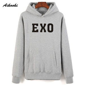 Fashion EXO Hoodies men/women Black Cotton Aikooki EXO men's Hoodies Sweatshirt Harajuku Hip Hop EXO Hoodie men push size Clothe