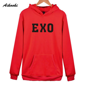 Fashion EXO Hoodies men/women Black Cotton Aikooki EXO men's Hoodies Sweatshirt Harajuku Hip Hop EXO Hoodie men push size Clothe