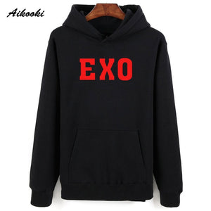 Fashion EXO Hoodies men/women Black Cotton Aikooki EXO men's Hoodies Sweatshirt Harajuku Hip Hop EXO Hoodie men push size Clothe