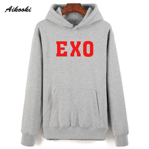 Fashion EXO Hoodies men/women Black Cotton Aikooki EXO men's Hoodies Sweatshirt Harajuku Hip Hop EXO Hoodie men push size Clothe