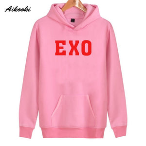 Fashion EXO Hoodies men/women Black Cotton Aikooki EXO men's Hoodies Sweatshirt Harajuku Hip Hop EXO Hoodie men push size Clothe