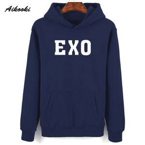 Fashion EXO Hoodies men/women Black Cotton Aikooki EXO men's Hoodies Sweatshirt Harajuku Hip Hop EXO Hoodie men push size Clothe