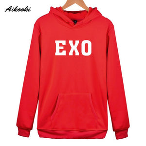 Fashion EXO Hoodies men/women Black Cotton Aikooki EXO men's Hoodies Sweatshirt Harajuku Hip Hop EXO Hoodie men push size Clothe