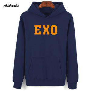 Fashion EXO Hoodies men/women Black Cotton Aikooki EXO men's Hoodies Sweatshirt Harajuku Hip Hop EXO Hoodie men push size Clothe