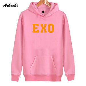 Fashion EXO Hoodies men/women Black Cotton Aikooki EXO men's Hoodies Sweatshirt Harajuku Hip Hop EXO Hoodie men push size Clothe