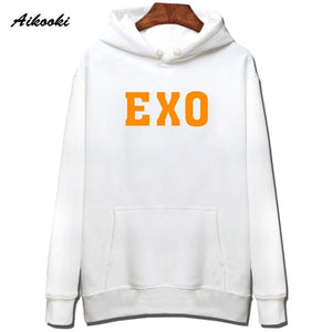 Fashion EXO Hoodies men/women Black Cotton Aikooki EXO men's Hoodies Sweatshirt Harajuku Hip Hop EXO Hoodie men push size Clothe