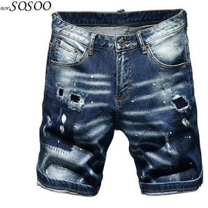 New Summer Men's Stretch ripped Short Jeans Splash-ink European and American style Classic Men Jeans Pants #TC056